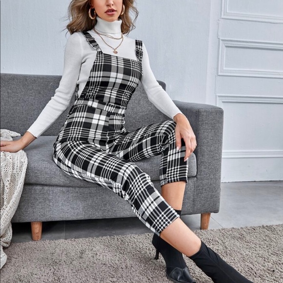Plaid Suspenders Jumpsuit - Picture 2 of 5